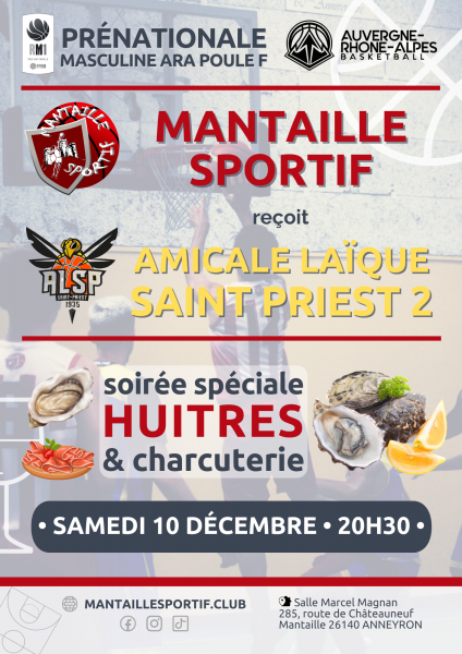Mantaille vs St Priest • Soirée huitres • 10/12